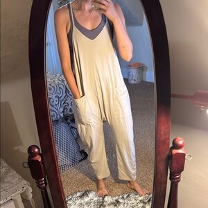 Beige Sleeveless Jumpsuit with Pockets